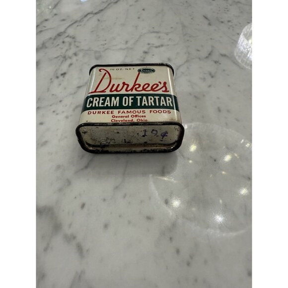 Vintage Durkees CREAM OF TARTAR 2 oz spice tin, great graphics! Very Old! Decor - Picture 3 of 3